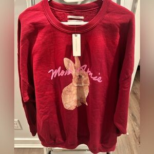 Anthropologie Red 'Mon Amie' Bunny Sweatshirt